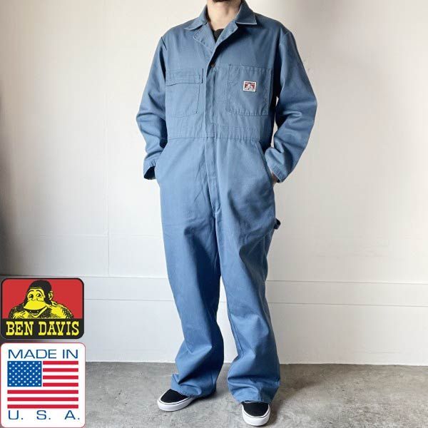 90s BEN DAVIS ベンデイビス つなぎ 水色系 40 ワーク オールインワン 長袖 アメリカ製 ビンテージ D151-25-0071ZV
