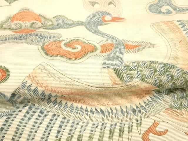 流水孔雀花文 正絹