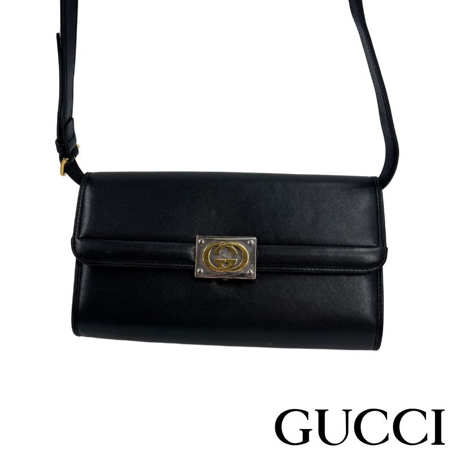 GUCCI グッチ ブラック シルク ネクタイ インターロッキング