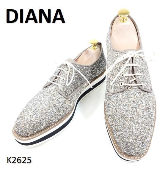 【極美品✨】ダイアナ　レース　チェック　お洒落　22cm フィット感　冠婚葬祭 ダイアナ 極美品 厚底 グリッター ローファー レースアップ 25.5
