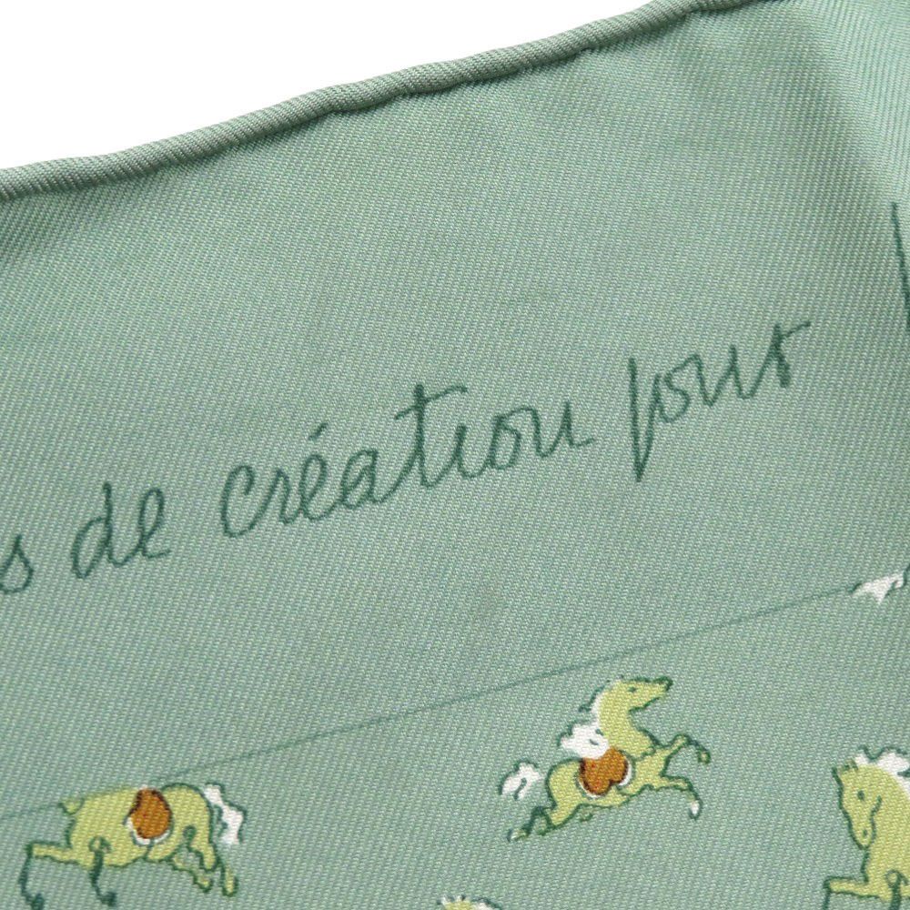 美品 エルメス カレ45 プチカレ 馬 シルク グリーン スカーフ 0821  