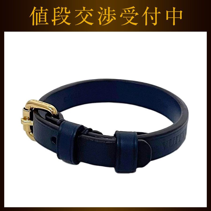 ルイ ヴィトン ブレスレット ネイビー ゴールド 美品 レザー GP 中古 