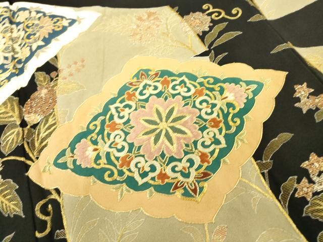 平和屋着物□豪華黒留袖 駒刺繍 扇面熨斗文 鳳凰 金彩 正絹 逸品
