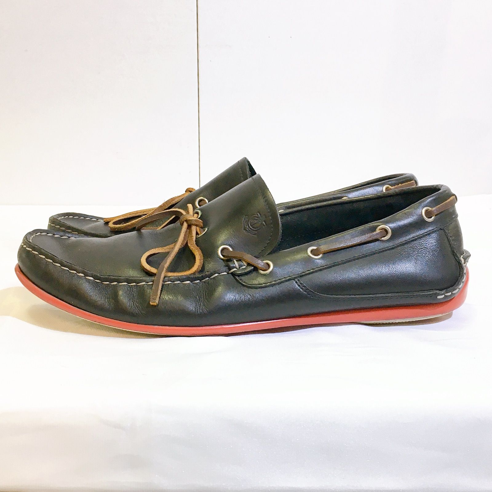 美品】 Salvatore Ferragamo レザー デッキシューズ レッド vibram