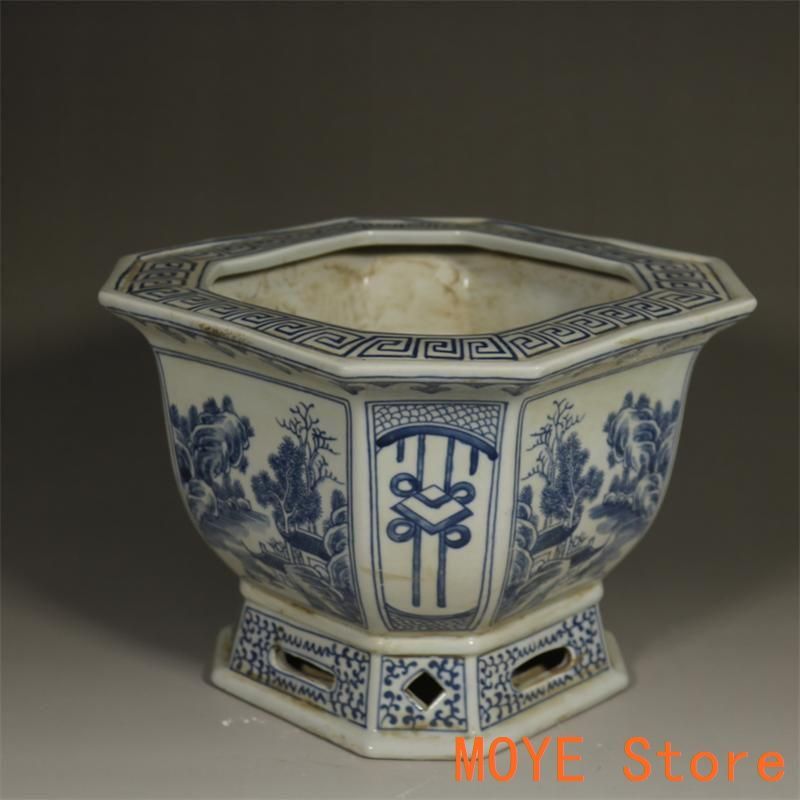 青花寿の山水紋高足四方鉢 陶磁器 工芸品 美術品 置物 - メルカリ