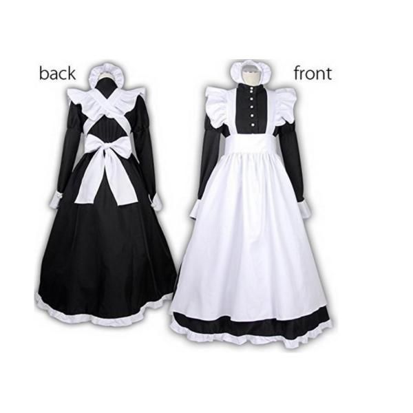 コスプレ♡長袖 メイド服 黒×白＋エプロン＆パニエセット メイド　ハロウィン メイド服 コスプレ 長袖 ロング クラシック 可愛い メイド