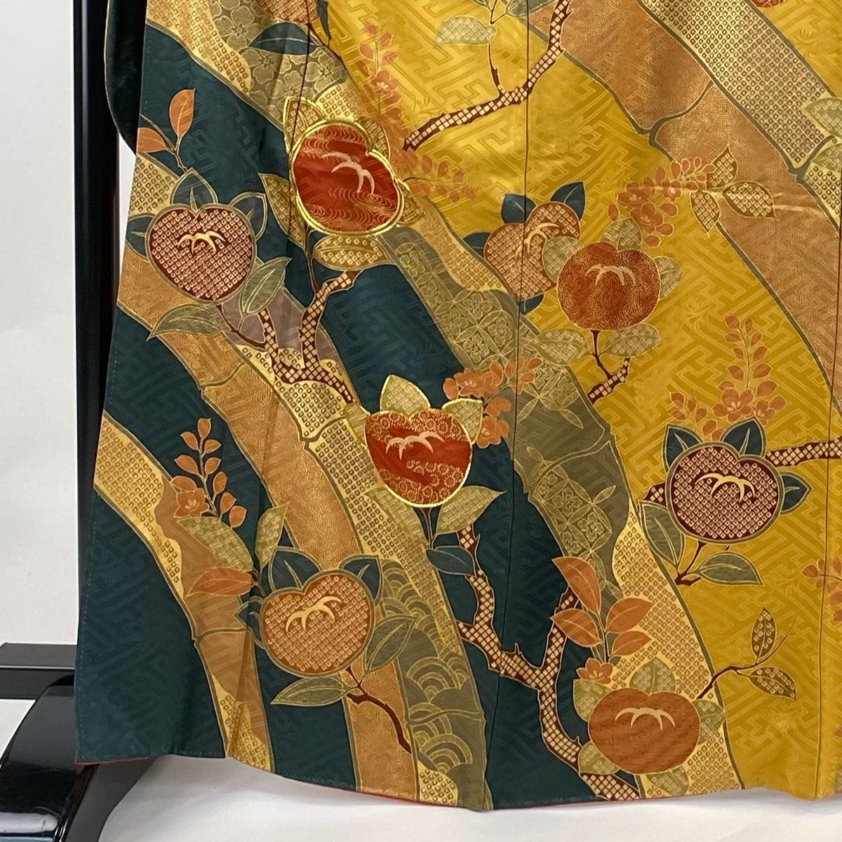 振袖 身丈165cm 裄丈65cm M 袷 橘 竹 金糸 金彩 黄土色 正絹 美品 秀品  