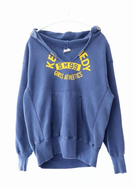 チャンピオン CHAMPION 70s ヴィンテージ 単色タグ REVERSE WEAVE 旧ハトメ 目無し KENNEDY 3段 プリント リバースウィーブ 切り込み フーディ パーカー M 紺 ネイビー ブランド古着ベクトル 250416