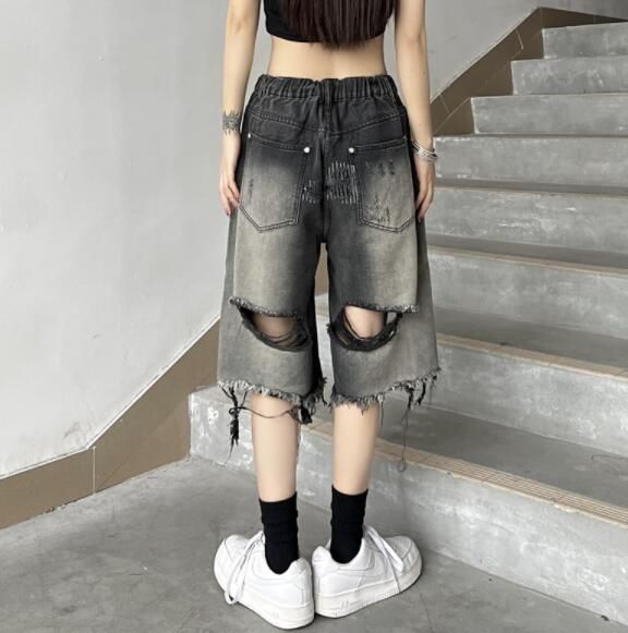 デニム ハーフ パンツ ダメージ 韓国 ストリート 衣装 Y2K タイダイ 原宿系 ダンス グラデーション レディース HIPHOP nee3u308667