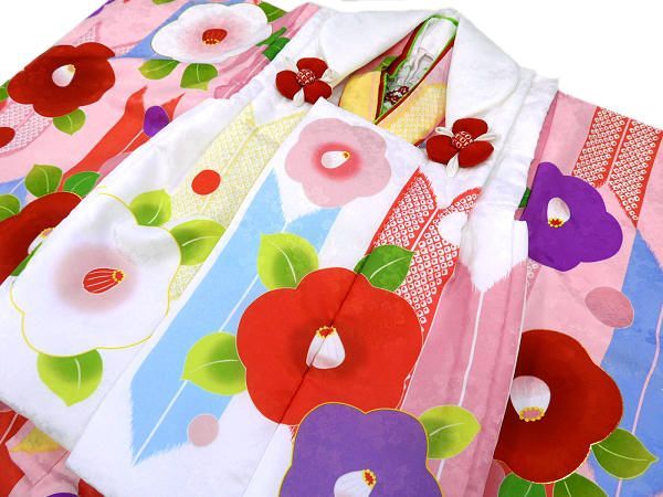 着物美人 送料込み 七五三 3歳着物 女の子 被布セット 女の子着物 子供着物 七五三着物 女児 キッズ 3歳被布 3歳-5歳 白 ピンク 椿 m503229