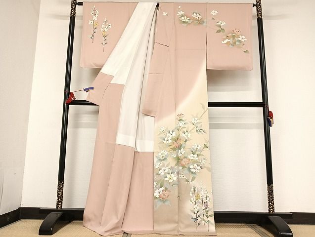 平和屋着物○訪問着 駒刺繍 草花文 暈し染め 金糸 金彩 正絹 逸品