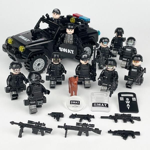 LEGO 互換 SWAT 警察 特殊部隊 ジープ1台 ミニフィグ12体セット 武器付