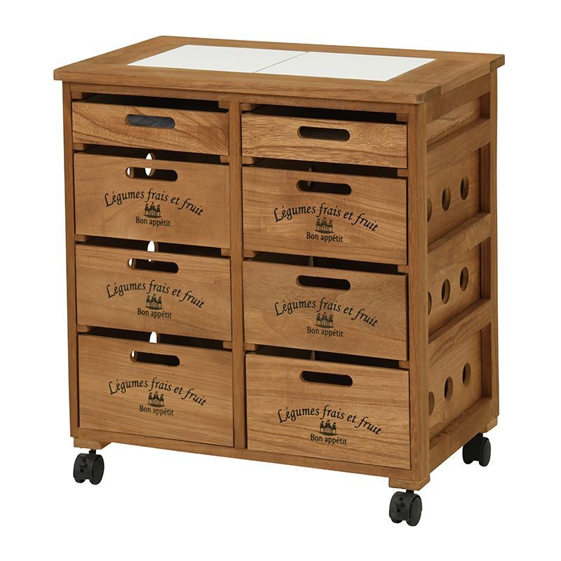 ワイド野菜ストッカー キッチンストッカー キッチンワゴン 引き出し4段 完成品 幅56cm MUD-6734LBR OA