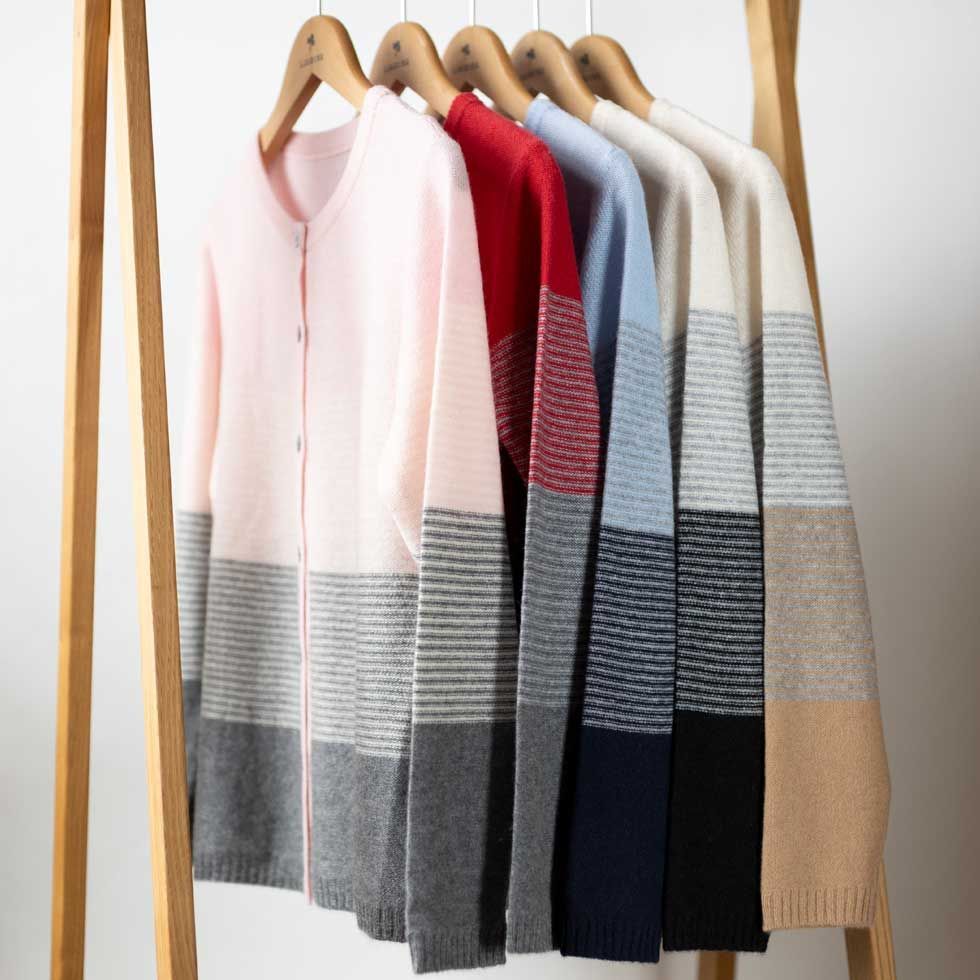 カシミヤ100％グラデ―ションナローボーダーカーディガン 長袖 カーディガン ボレロ アンサンブル
