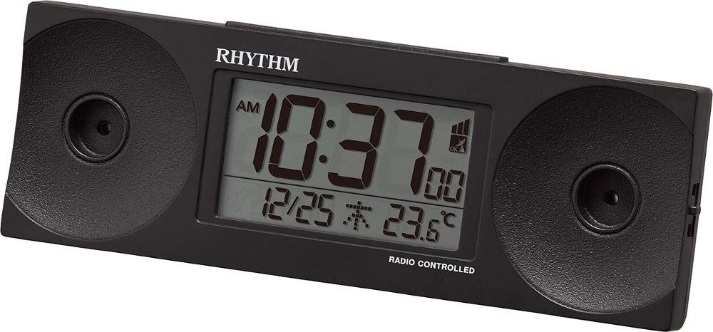 【迅速発送】リズム(RHYTHM) 目覚まし時計 大音量 電波 デジタル フィットウェーブバトル100 温度 曜日 カレンダー 黒 RHYTHM 8RZ192SR02