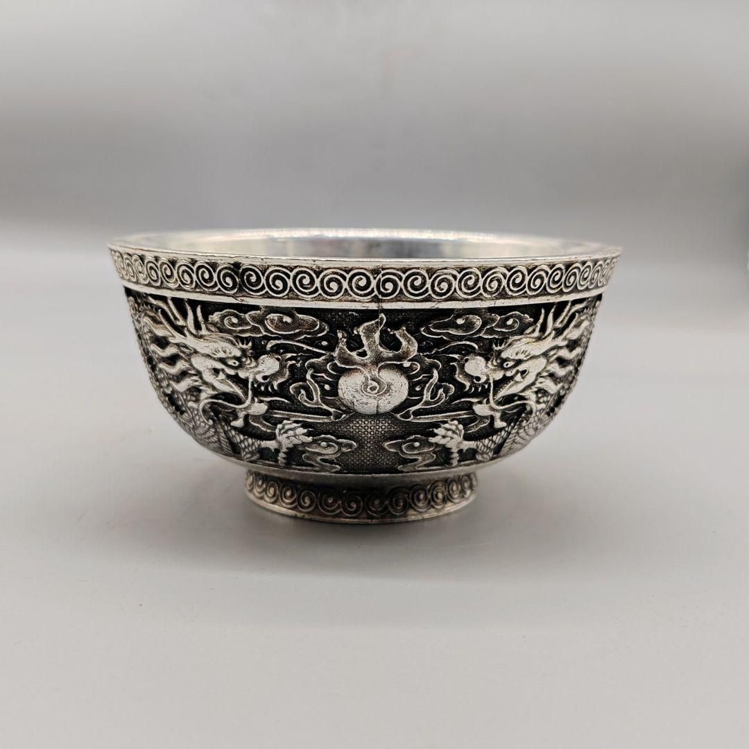 銅 細工 浮彫り 龍鳳碗 工芸品 置物 銅器 銅碗 茶碗 龍鳳皿 茶道具