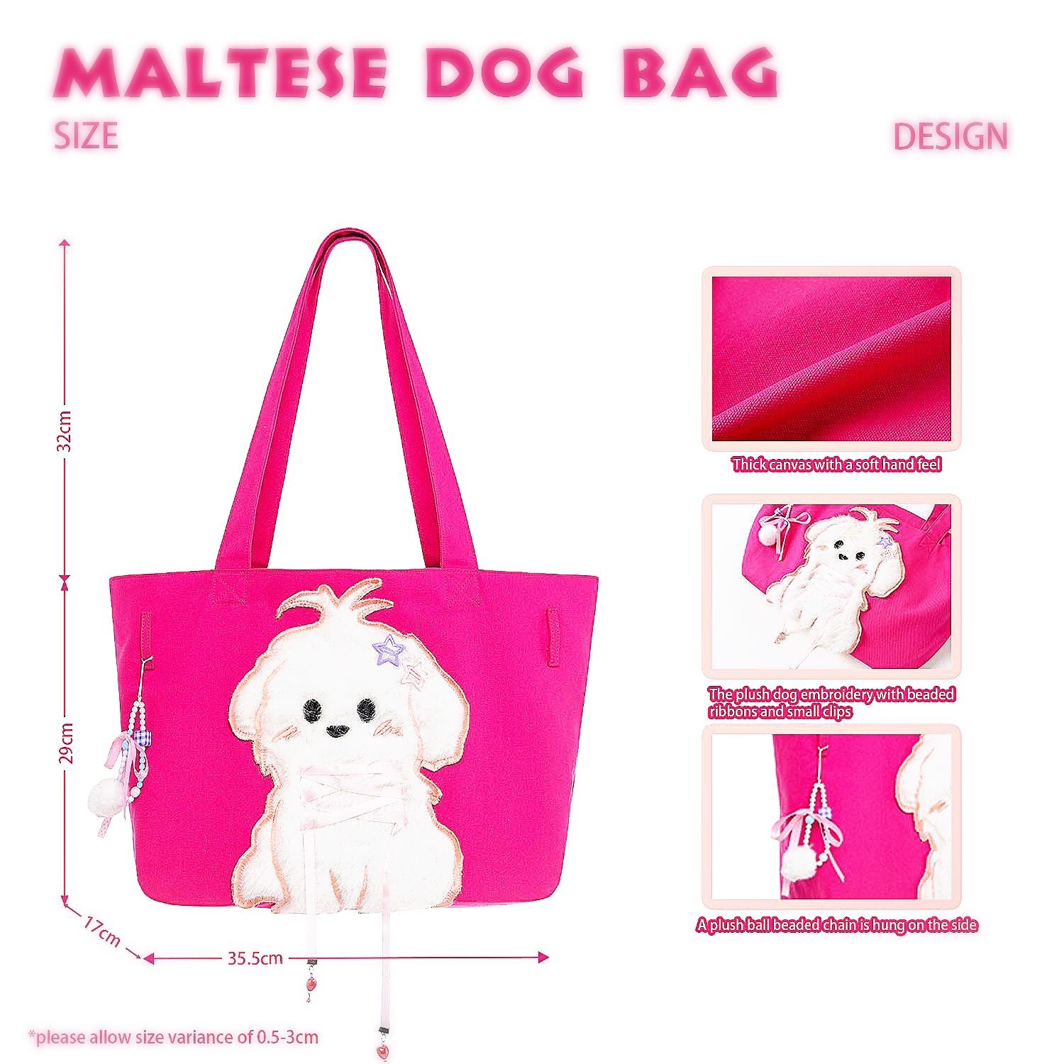 H1 マルチーズ バッグ トート キャンバス ハンドメイド 犬 ぬいぐるみ 