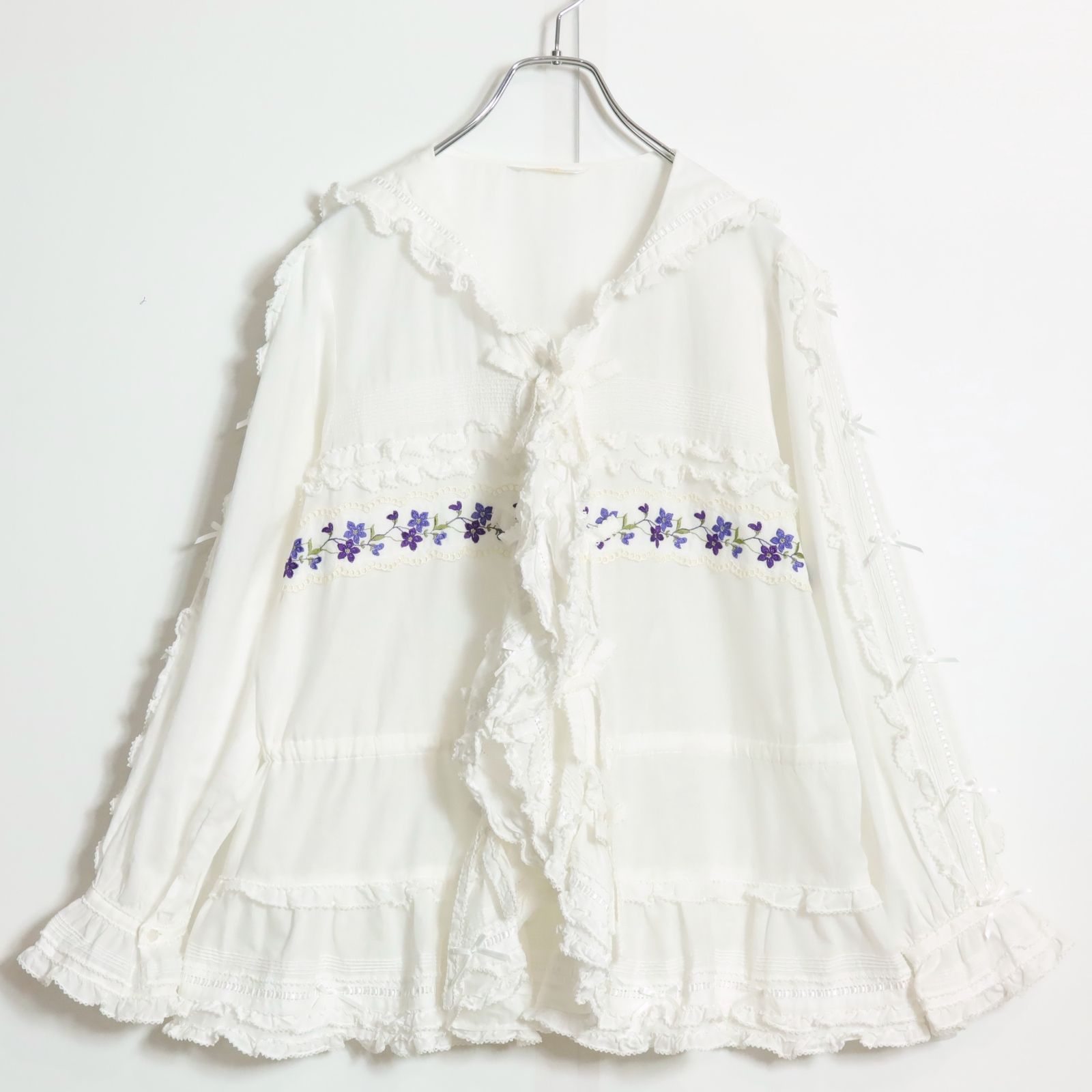 美品】ピンクハウス☆セーラー襟♪ローンブラウス はおりもの 白系 前開き