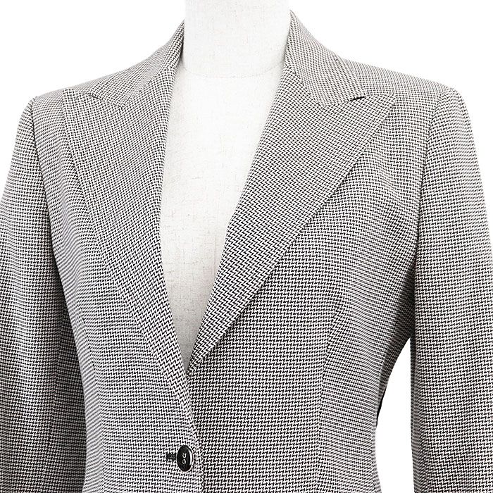 DOLCE-GABBANAドルチェアンドガッバーナ テーラードジャケット DG ロゴ メタルボタン 1B ハウンドトゥース 千鳥格子柄 コットン × シルク レオパードライニング ピークドラペル アウター レディース 38 白 黒 イタリア製 GULLKHAN_COM