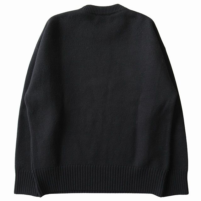 美品 23AW アミパリス Ami Paris アミ アレクサンドル マテュッシ ami alexandre mattiussi ウール ニット  セーター カットソー 長袖 ハート ロゴ 刺繍 ワンポイント 丸首 BFUKS002.018 サイズXS 黒 ブラ