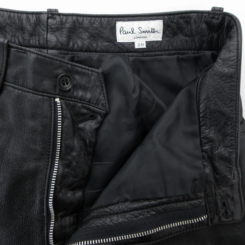 ポールスミス PAUL SMITH レザーパンツ 牛革 ストレート 28 黒