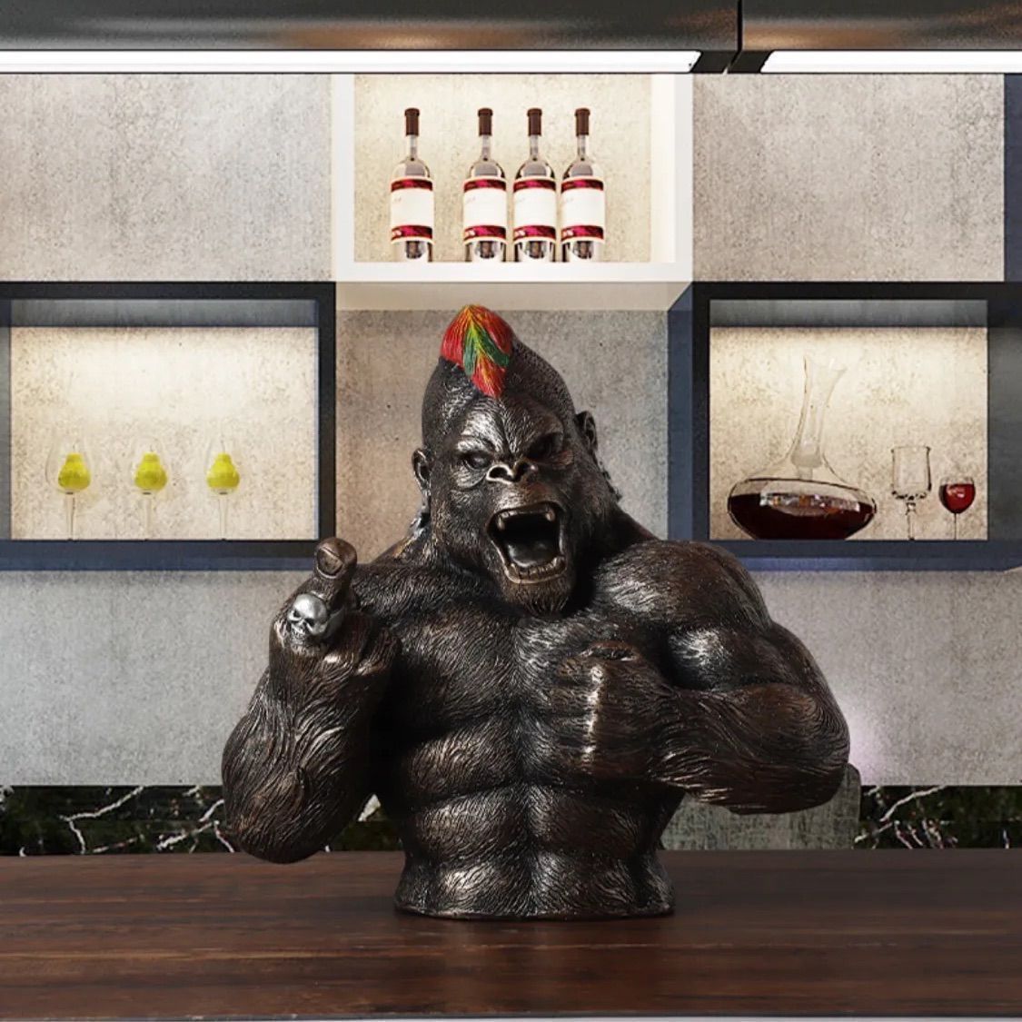 置物 オブジェ インテリア 激怒するキングコング 指立てゴリラ 吠える