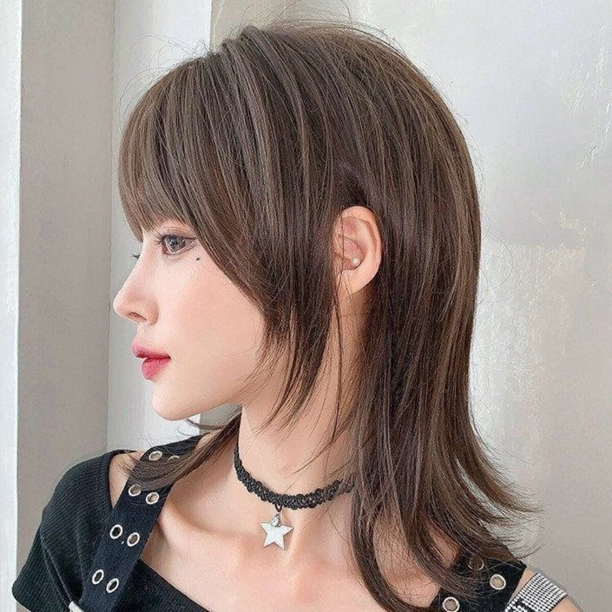 ウルフシャギー セミロングストレート フルウィッグ くびれレイヤー 