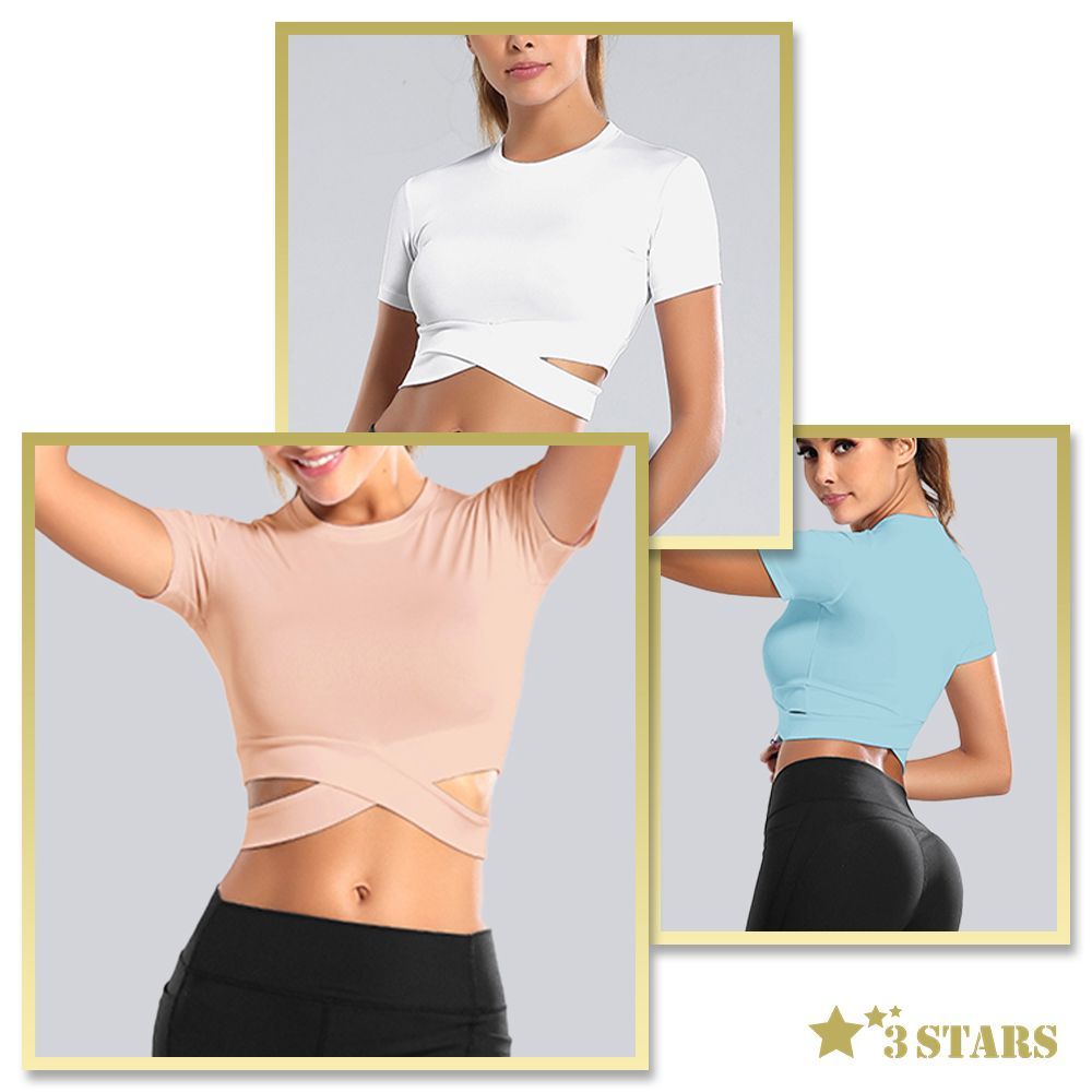 ３STARS｜クロスライン Tシャツ ショート トップス 指穴 ストレッチ 全6色 3S-T027