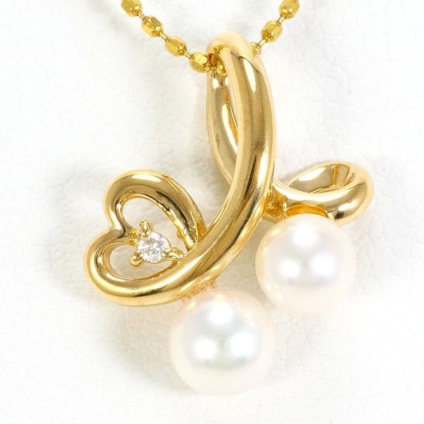 K18YG ネックレス necklace パール 真珠 ダイヤ 0.01 総重量約2.2g 約39cm