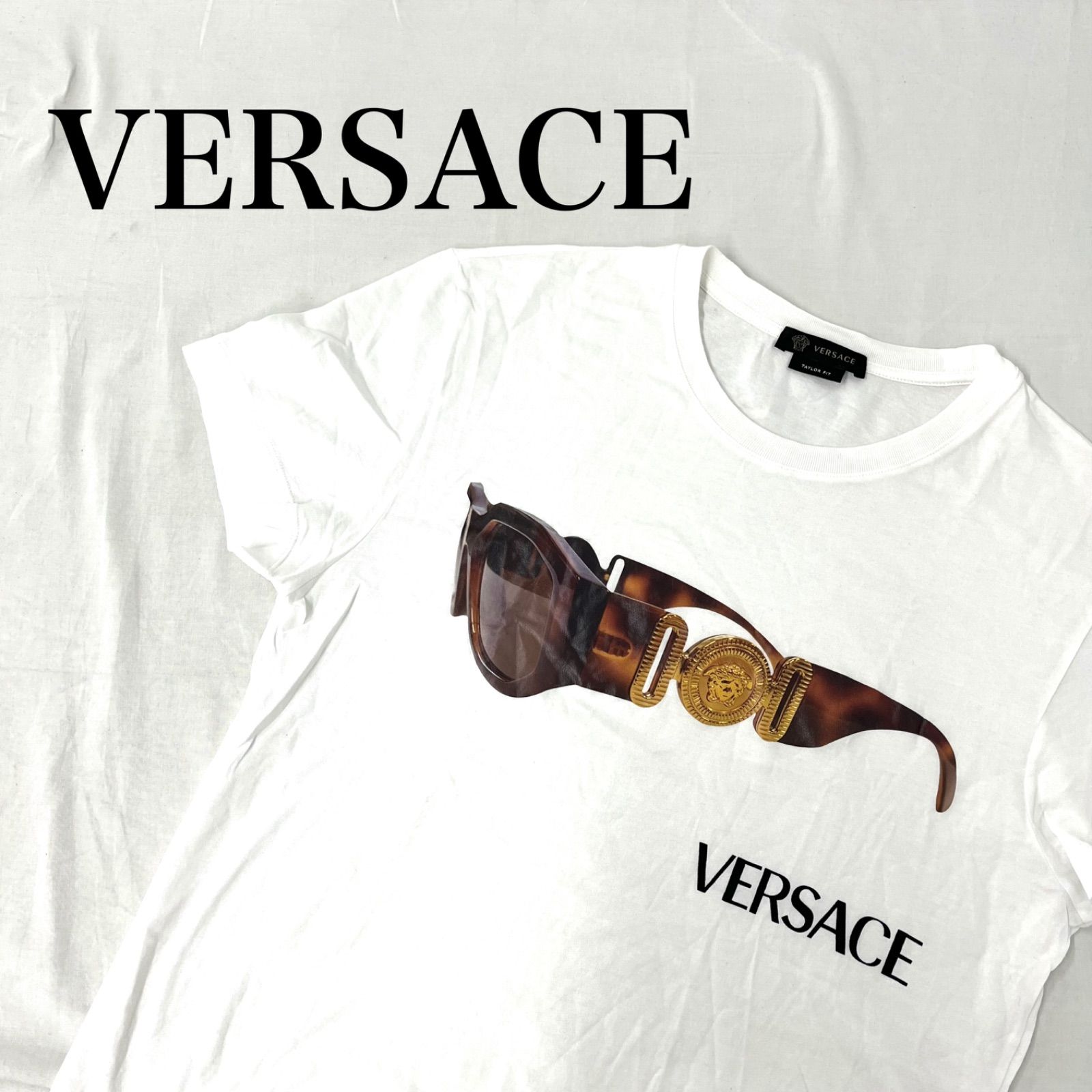 Versace★ヴェルサーチストライプコットンTシャツ VERSACE ヴェルサーチ Tシャツ ロゴ サングラスロゴ コットン100
