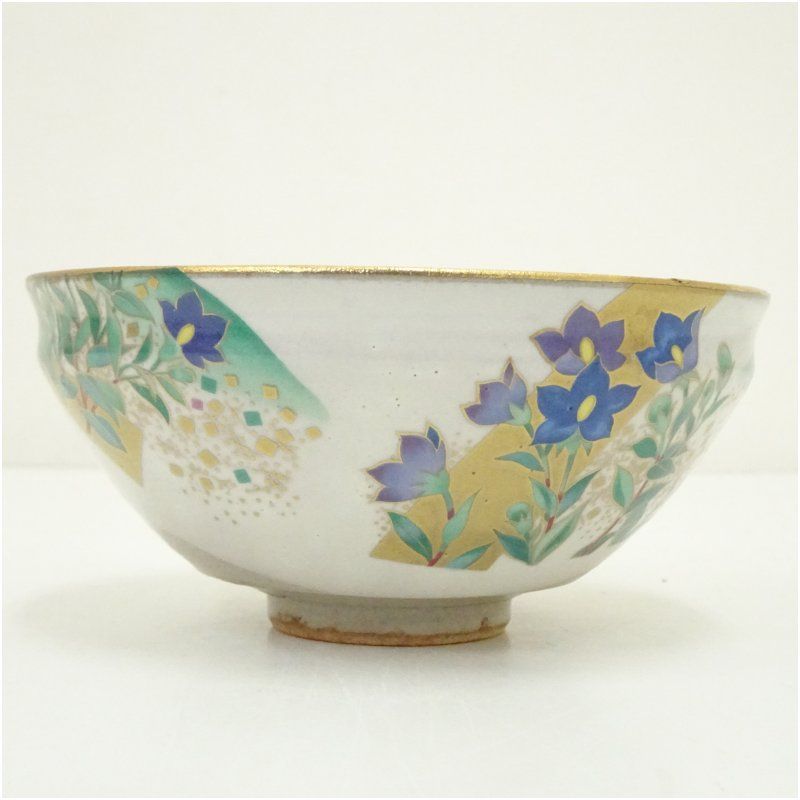 【桑野睦子】御所の花　十月 萩の花茶盌　京焼　金彩色絵 抹茶碗　茶道具　茶道 京焼 桑野睦子絵 御所の花 桔梗茶碗 茶道 抹茶 おしゃれ 抹茶