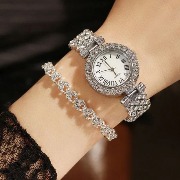 腕時計 レディース 人気 海外 キラキラ シルバー ダイヤ ブレスレット付