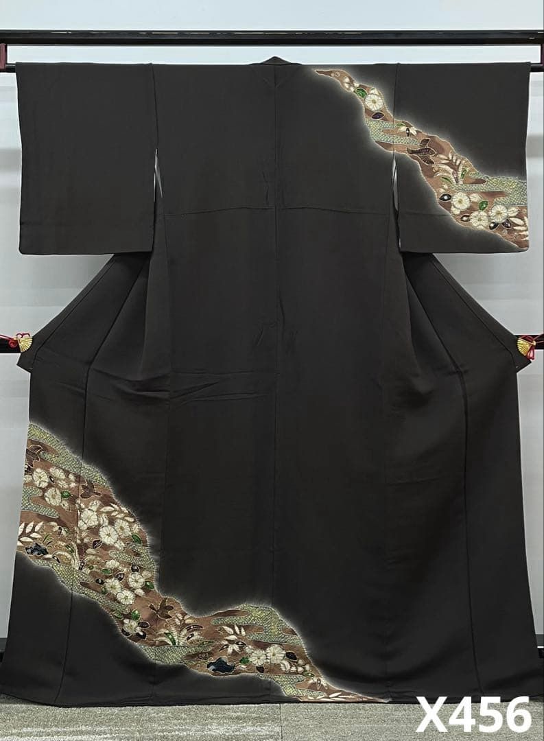 訪問着 付け下げ 金彩 絞り 鳥 鬼しぼちりめん 正絹 ガード加工済 X456 