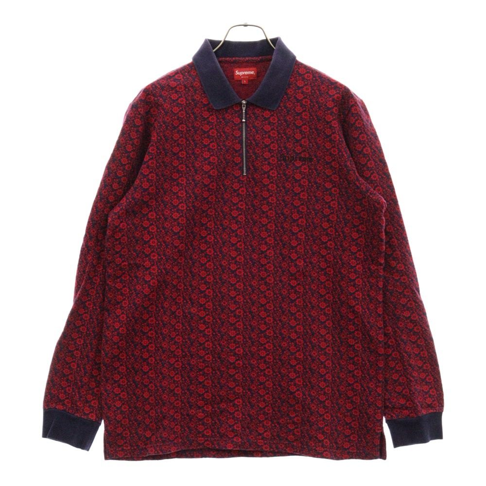 18AW シュプリーム フローラル ジャカード ハーフジップ ポロシャツ L SUPREME (シュプリーム) 18AW Floral Jacquard Zip L/S Polo
