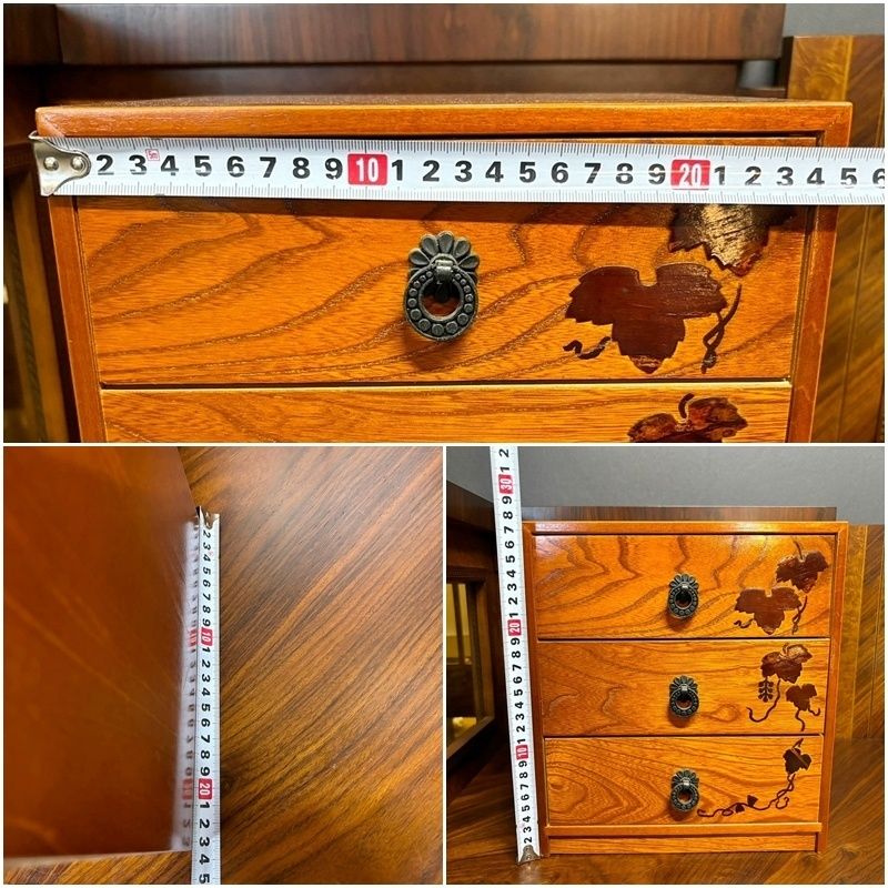 小引き出し 3段 和小物 高さ28cm 葡萄柄 レトロ 小道具 ミニ箪笥 小