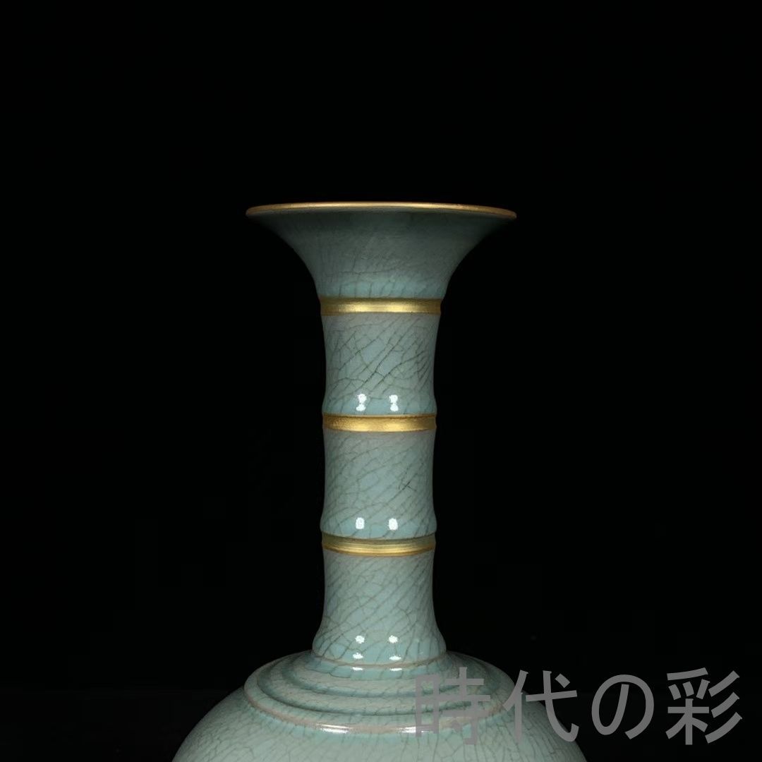 【希少品】中国古美術　宋時代　鈞窯澱青釉瓢箪花瓶Y02 中国古美術・爐鈞釉瓢箪花瓶•【大清乾隆年製】在銘