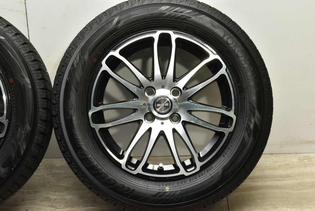 【程度良好品】SG-E 15in 5.5J +42 PCD100 ヨコハマ アイスガード iG60 185/65R15 ヤリス アクア ノート MAZDA2 デミオ フリード 送料無料