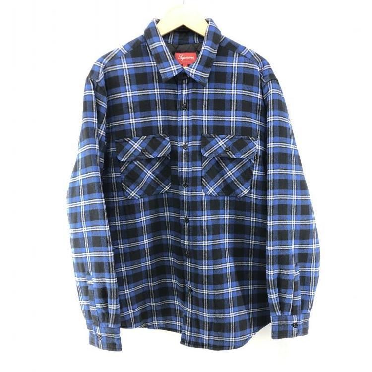 【中古】Supreme 19FW Arc Logo Quilted Flannel Shirt ブルー sizeL シュプリーム[24]