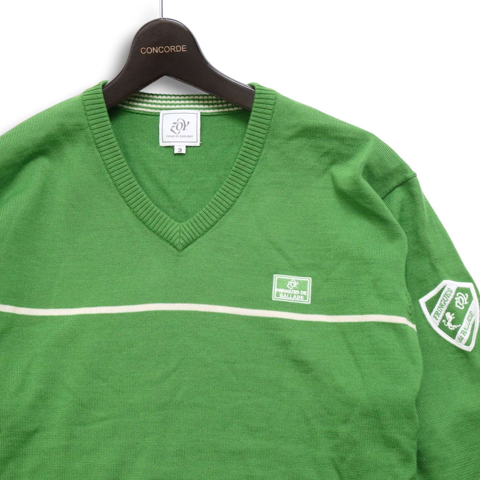 ゾーイ✩3 未使用Vネック長袖ニット ウール100 ゴルフウェア 水色×茶×青 ゾーイ✩3 未使用Vネック長袖ニット ウール100 ゴルフウェア