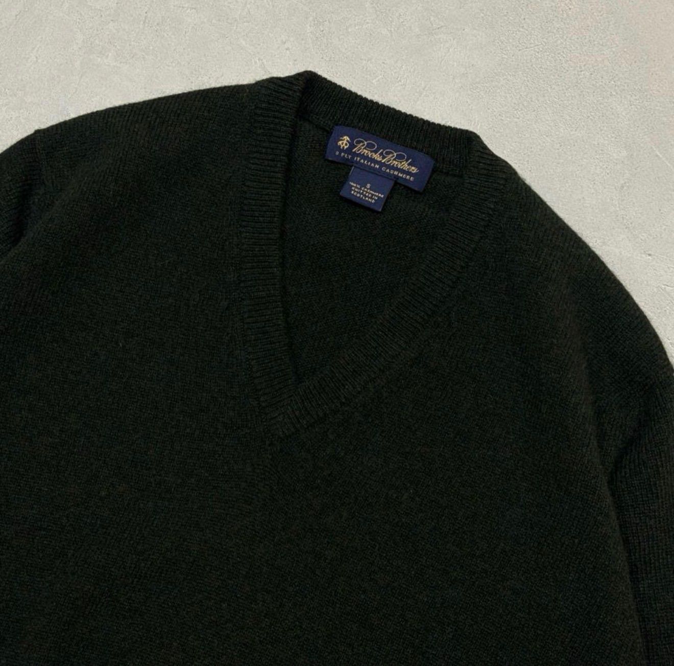 希少 美品 ブルックスブラザーズ カシミア Vネックニット オリーブ