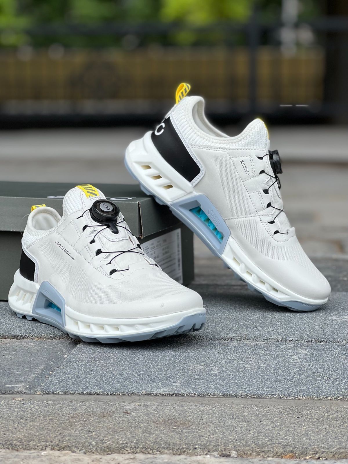 新品 ECCO MEN'S BOAシューズ ゴルフシューズ メンズ スニーカー 白Xイエロー EU39-EU44
