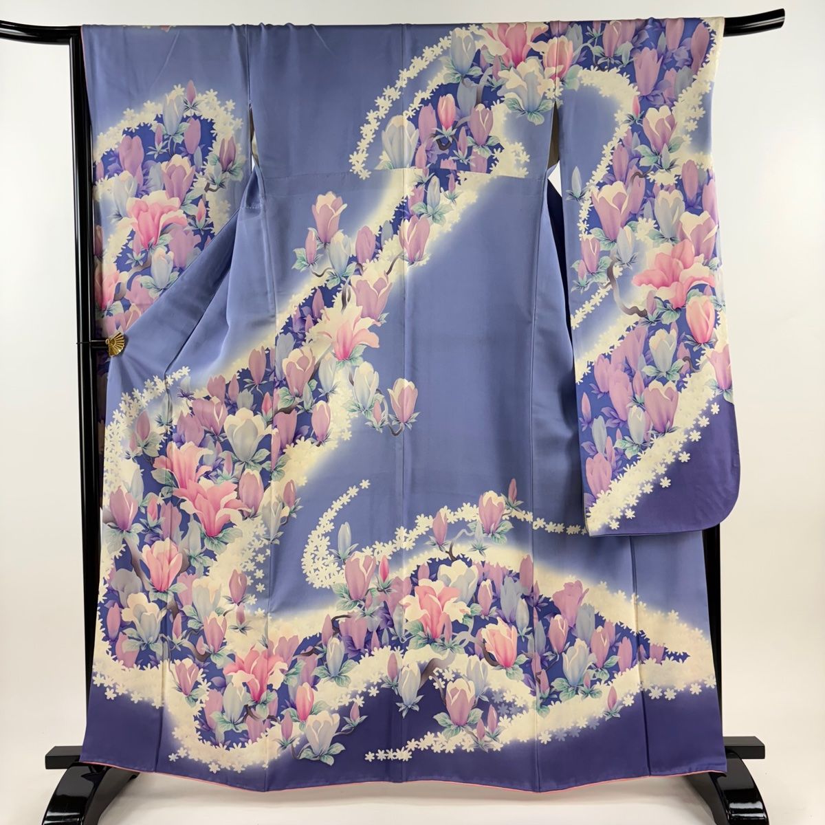 訪問着 逸品 桜 波 銀通し ぼかし 灰緑 袷 身丈163cm 裄丈68cm