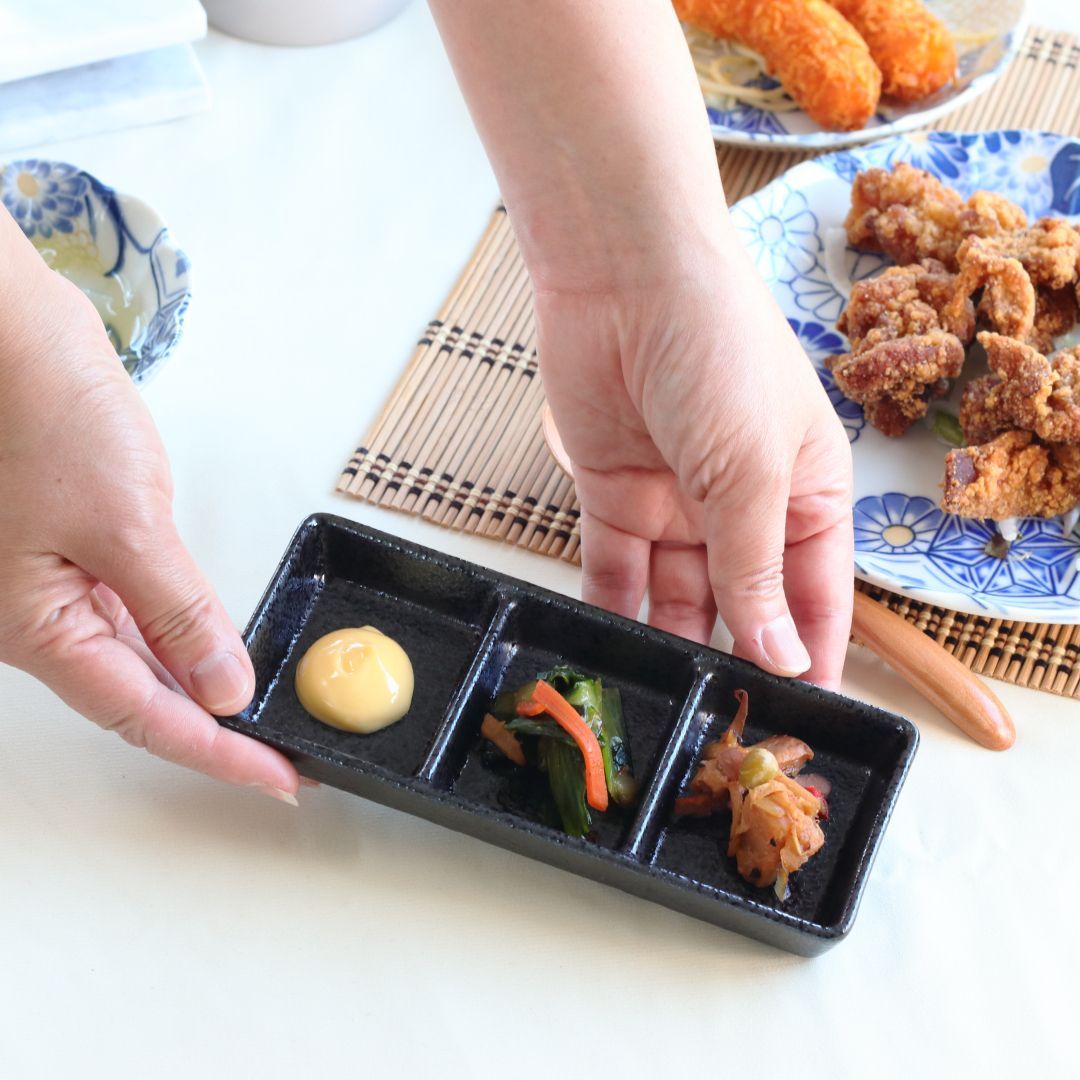 日本製】スタンダード 三つ仕切り皿 薬味皿 白 (業務用 たれ皿 焼き肉