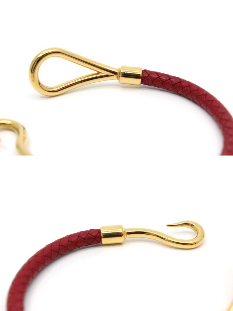 HERMES エルメス ジャンボ ブレスレット レッド 赤 レディース 編み込み エルメス ブレスレット バングル ジャンボブレス レザー