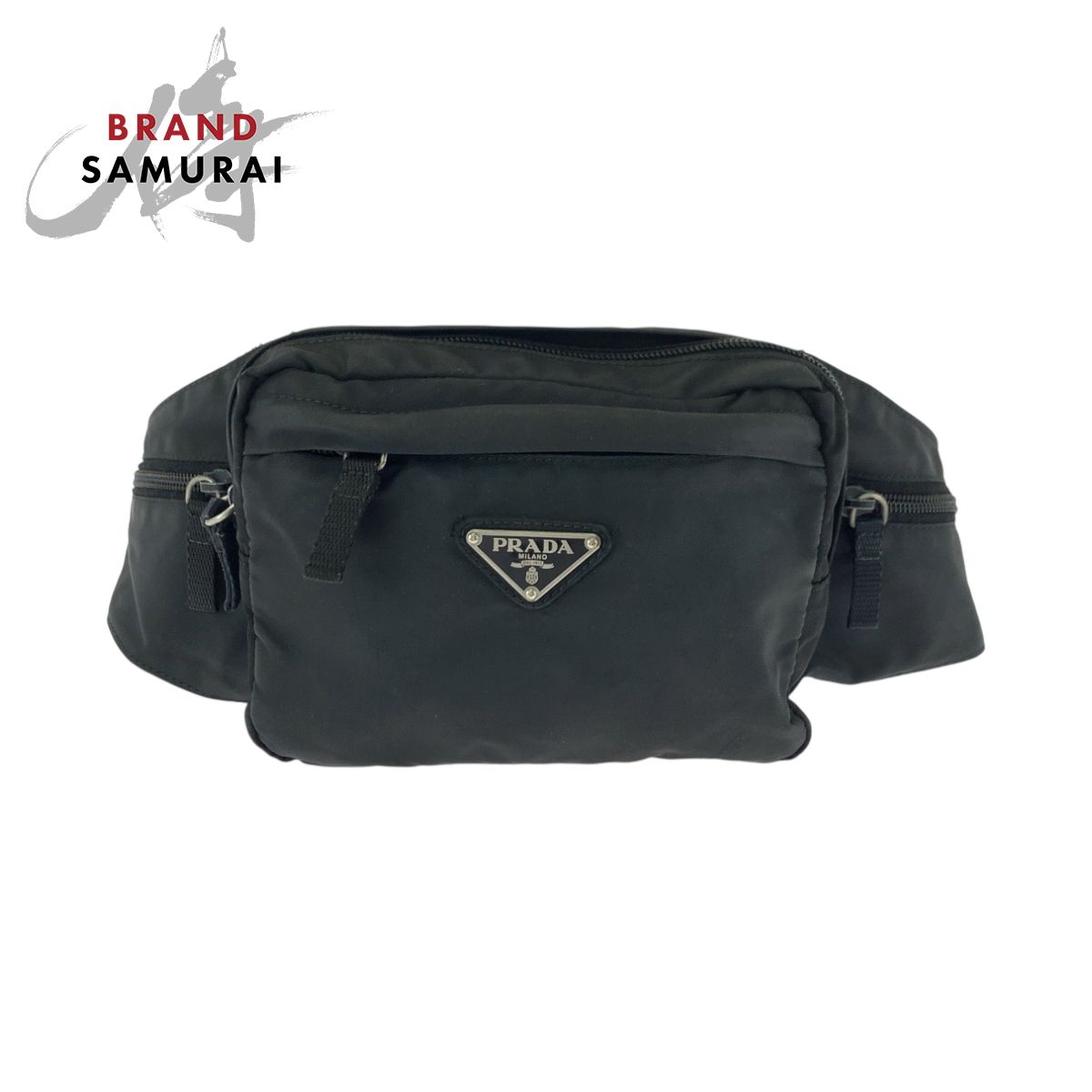 PRADA プラダ テスート 三角ロゴプレート ブラック 黒 シルバー金具 ナイロン V210 ウエストバッグ バムバッグ メンズ 502101