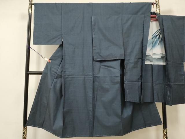 平和屋着物□極上 男性 天蚕雲龍紬 羽織セット 色無地 藍海松茶色 証紙