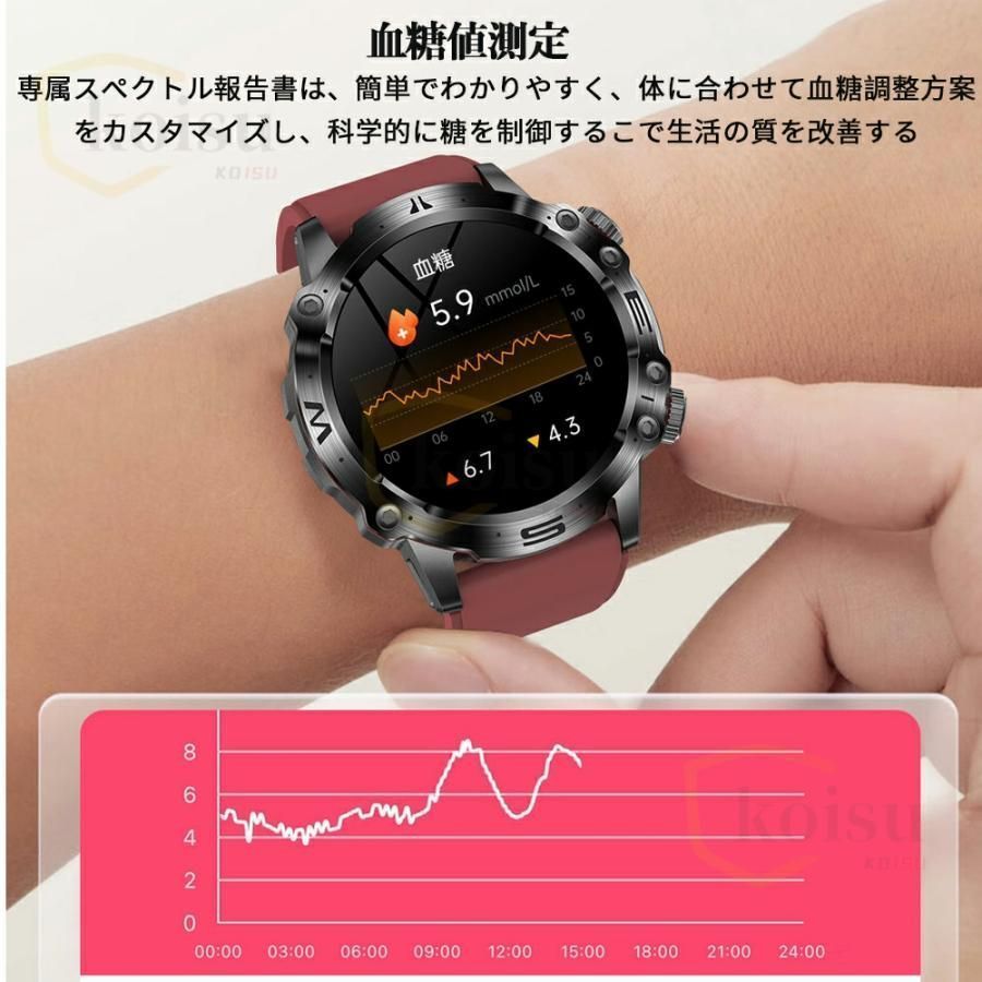 スマートウォッチ 血糖値 センサー 日本製 通話機能 ECG心電 軍用規格