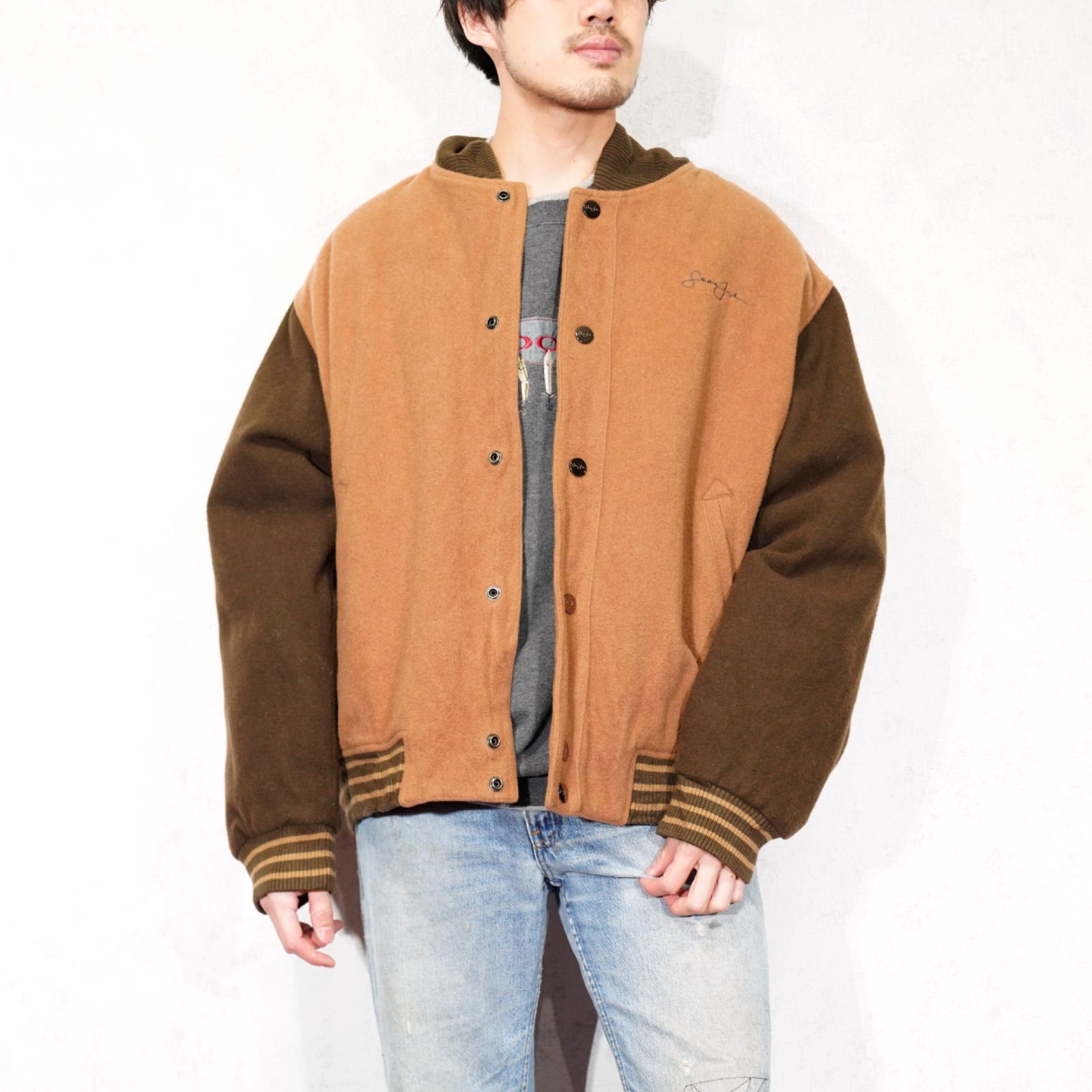 USA VINTAGE Sean John LOGO EMBROIDERY DESIGN 2 TONE WOOL STADIUM JUMPER アメリカ古着ロゴ刺繍デザイン2トーンウールスタジャン
