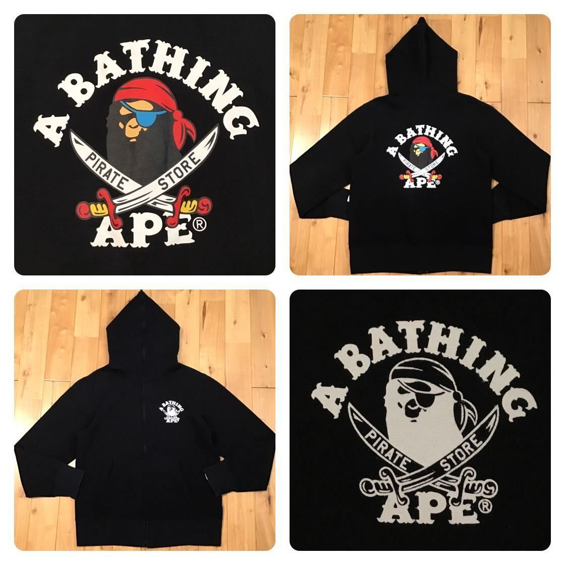 ★パイレーツストア限定★ BAPE カレッジロゴ フルジップ パーカー Mサイズ black a bathing ape full zip  hoodie エイプ ベイプ