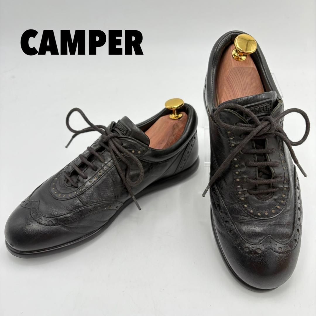 CAMPER ブラックレザー シューズ 36　レディース　美品 CAMPER ドレスシューズ ウイングチップ 36 ブラック レース